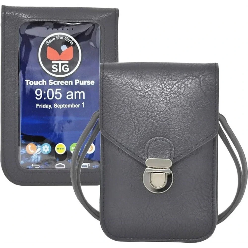 NWT Save the Girls by Lori Greiner Touch Screen Phone Purse Gray 115606